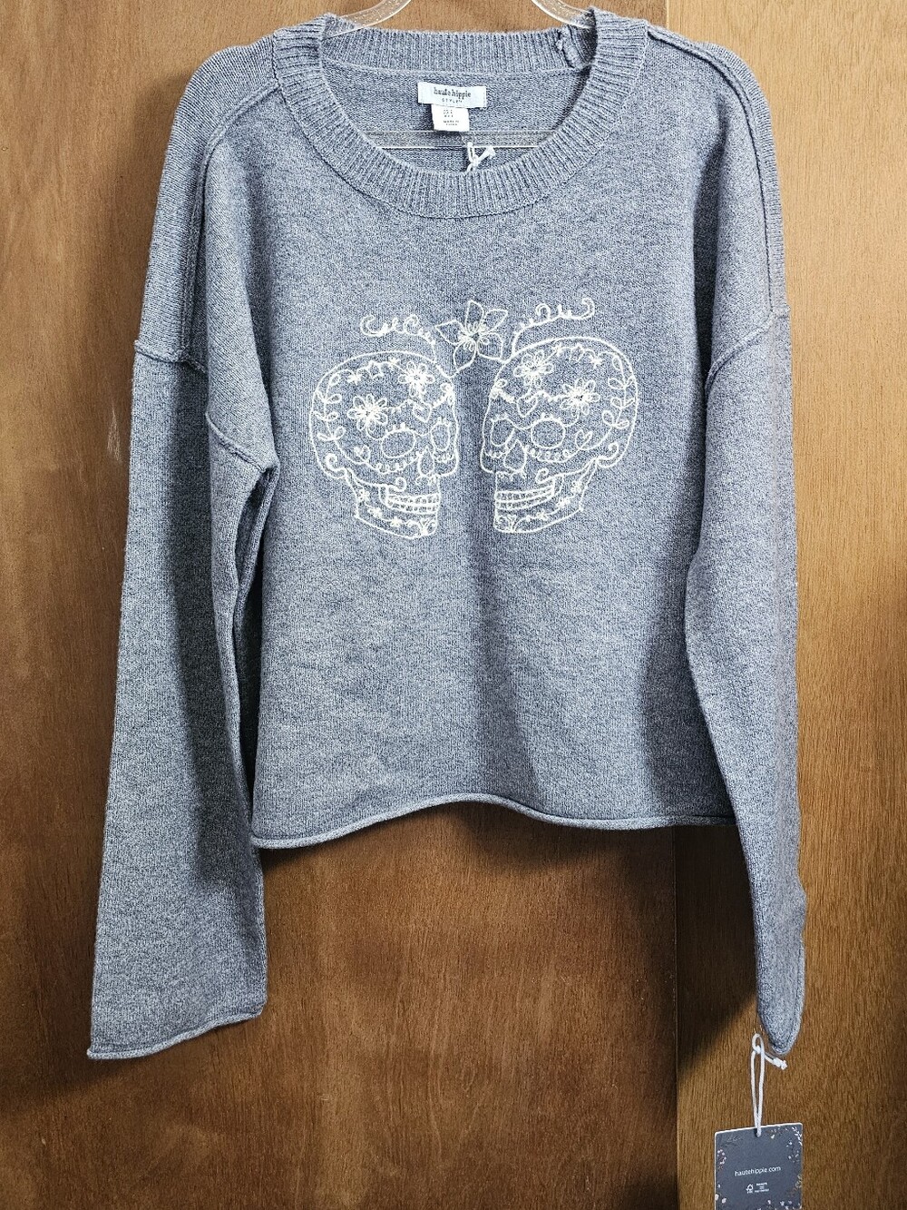 Haute Hippie womens gray embroidered sugar skull pullover sweater large new NWT - Picture 2 of 11